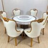 Bộ bàn ăn tròn gia đình 6 ghế bọc da cao cấp