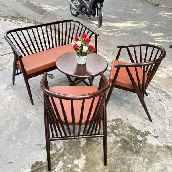 Combo bàn ghế vòng cung gỗ tồn kho mới 99%