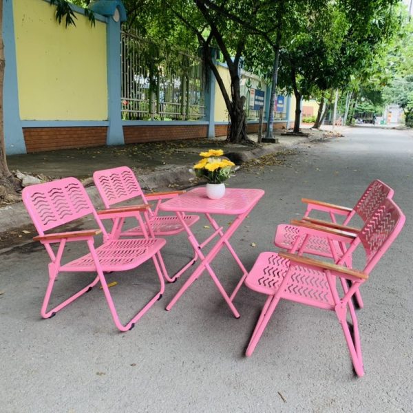 Ghế cafe lưới sắt hồng tồn kho mới 100%
