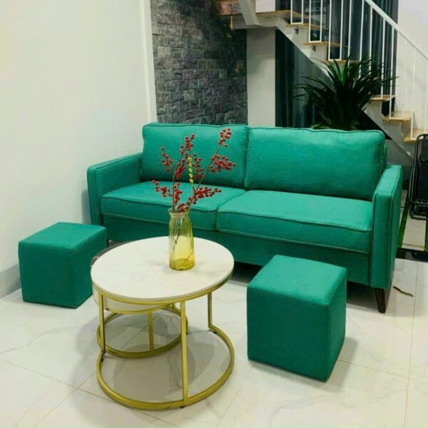 Thanh lý sofa bọc nhung màu xanh tồn kho mới 99%