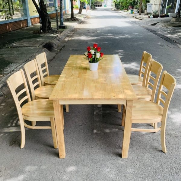 Thanh lý bộ bàn ăn cabin 6 ghế mặt gỗ mới 100%