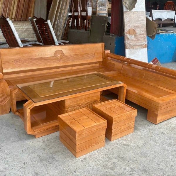 Bộ salon góc L gỗ sồi kim cương tồn kho mới 99%