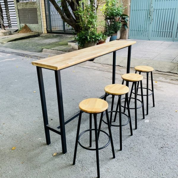 Ghế bar chân sắt mặt gỗ tự nhiên mới 99%