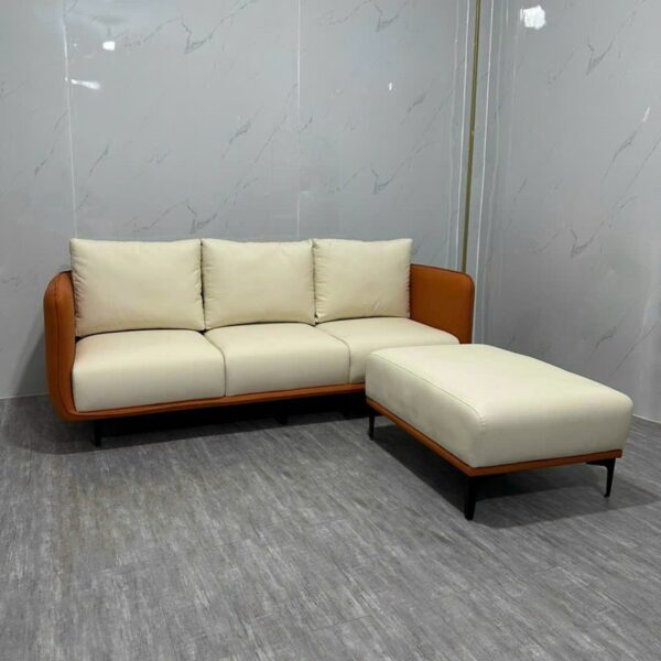Băng sofa bọc da cao cấp màu kem hiện đại