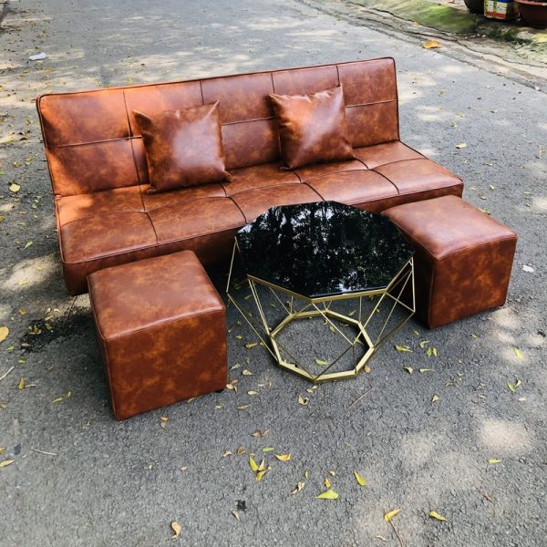 Thanh lý bộ sofa bed có đôn kèm bàn bọc da mới 98%