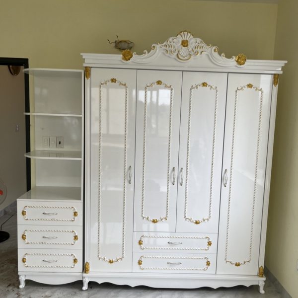 Tủ quần áo hoàng gia tân cỗ điển 2m4 màu trắng
