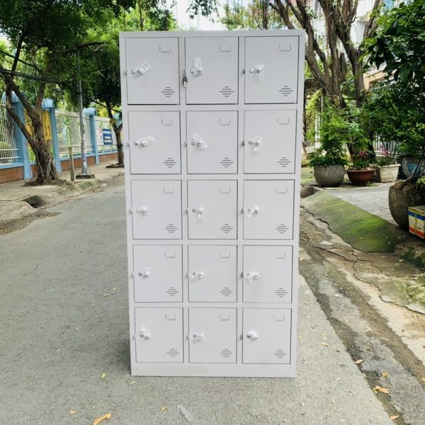 Tủ locker sắt 15 ngăn màu xám tồn kho mới 100%