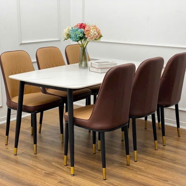 Bộ bàn ăn gia đình 6 ghế bọc da xuất khẩu tồn kho
