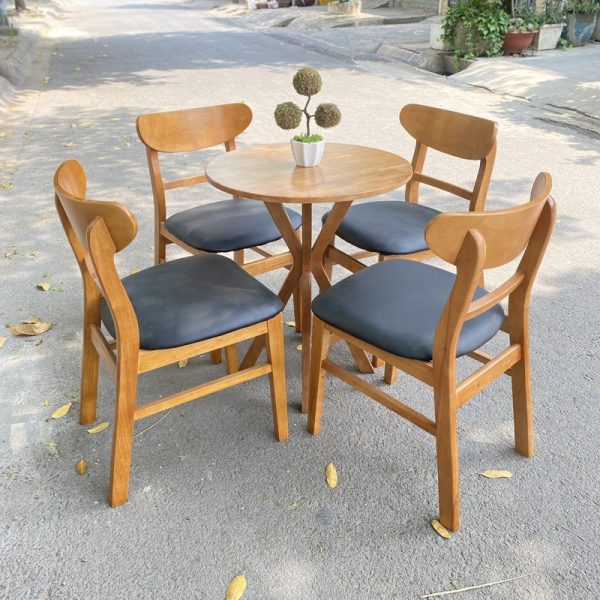 Bộ bàn ghế cafe măngô màu nâu nệm đen