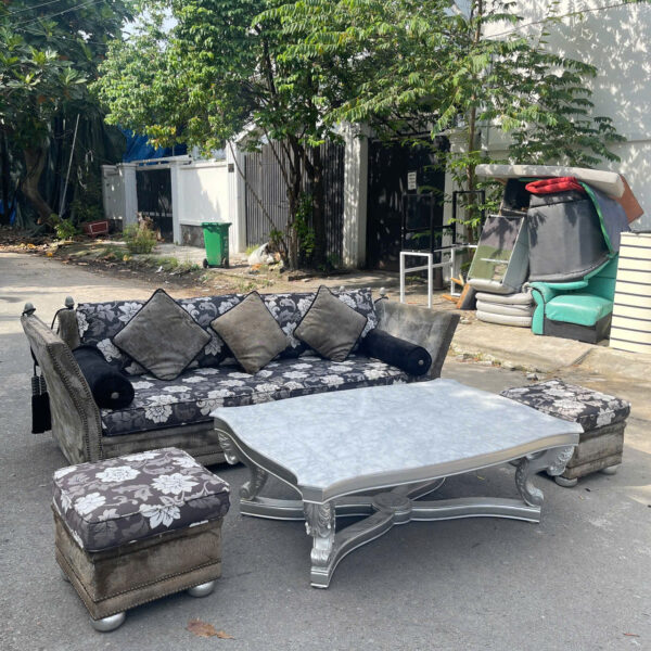 Bộ sofa tân cổ điển kèm bàn mặt đá cao cấp mới 95%