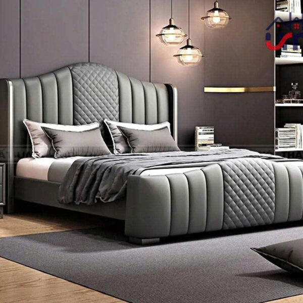 Giường bọc da màu xám hàng cao cấp giá xưởng