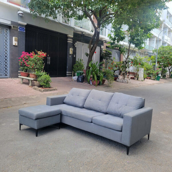 Thanh lý sofa chữ L tiếp khách bọc vải màu xám