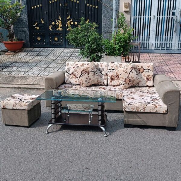 Thanh lý Bộ ghế sofa góc L bọc vải cũ màu xám