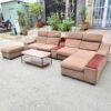 Thanh lý Bộ ghế sofa bọc vải cũ màu kem chữ U