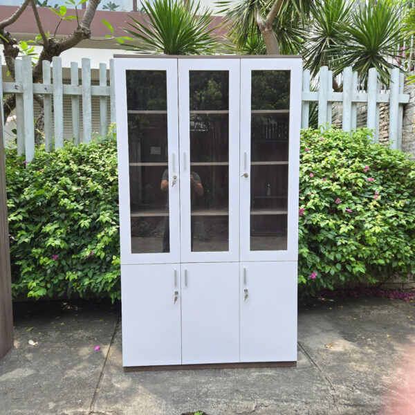 Thanh lý tủ hồ sơ màu nâu cửa trắng mới 95%