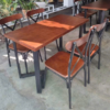 Bộ bàn ghế sắt cafe mặt gỗ lưng chữ X