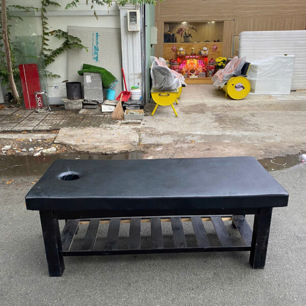 Giường massage gỗ mặt nệm bọc da đen cũ đẹp