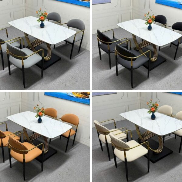 Bộ bàn ăn mặt đá 4 ghế nệm da cao cấp