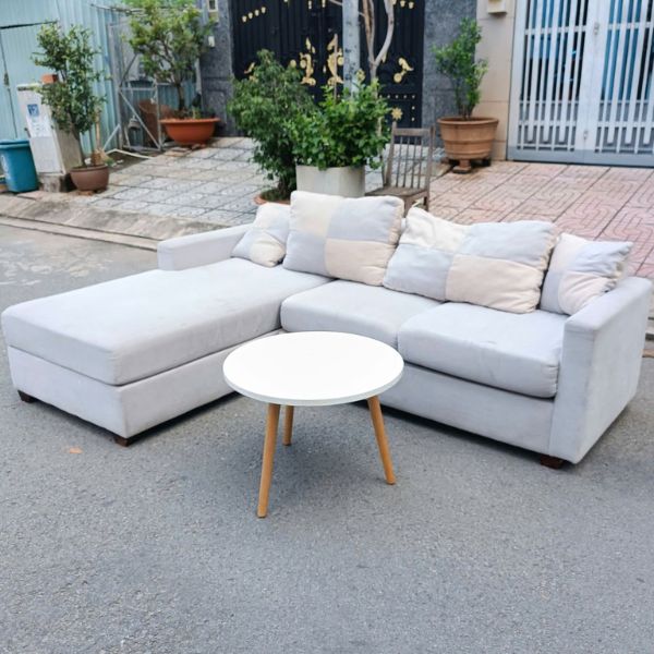Bộ ghế sofa góc L bọc vải cũ kèm bàn