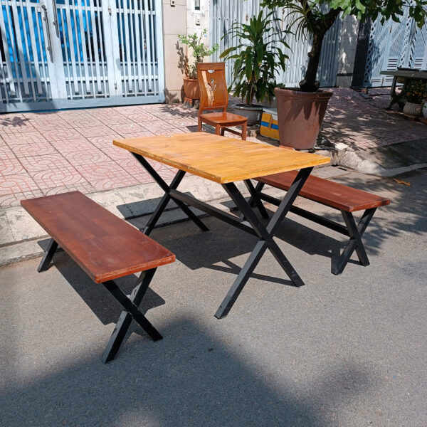 Bộ bàn ghế xếp quán ăn 2 băng dài cũ giá rẻ