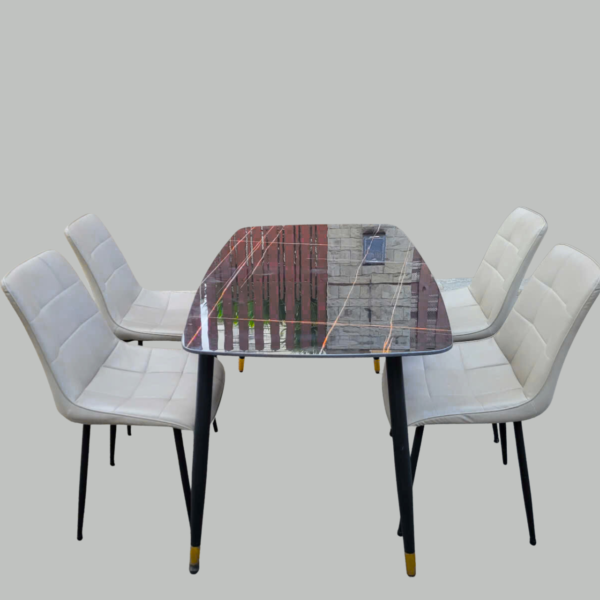 Bộ bàn ăn mặt đá nhập khẩu kèm 4 ghế da mới 90%