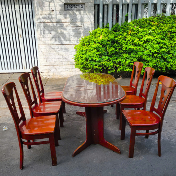 Thanh lý bộ bàn ăn oval 6 ghế gỗ xoan đào