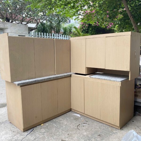Bộ tủ bếp góc L gỗ mdf mặt đá cũ giá rẻ