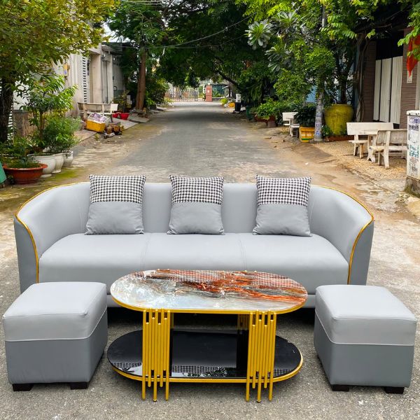 Thanh lý bộ ghế sofa da kèm bàn 2 tầng