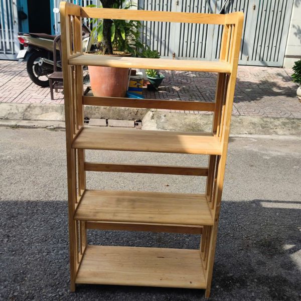 Kệ sách gỗ tự nhiên 4 tầng như mới, giao nhanh