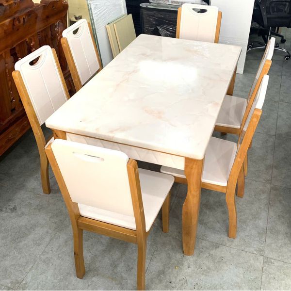 Bàn ăn 6 ghế mặt đá trắng hiện đại như mới