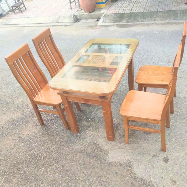 Bộ bàn ăn gỗ sồi mặt kính cao cấp giá rẻ