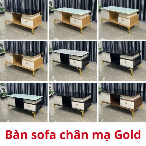Bàn sofa gỗ chân mạ Gold sang trọng