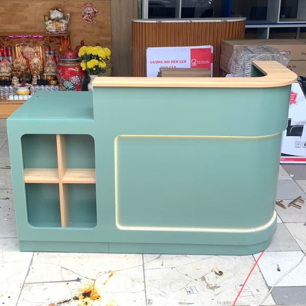 Quầy lễ tân bo cong góc L hiện đại giá tốt