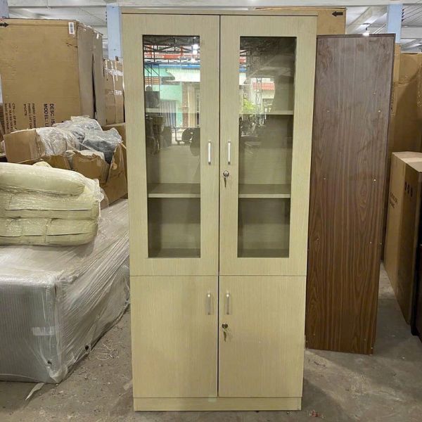Tủ tài liệu văn phòng 2 cánh kính màu kem hiện đại