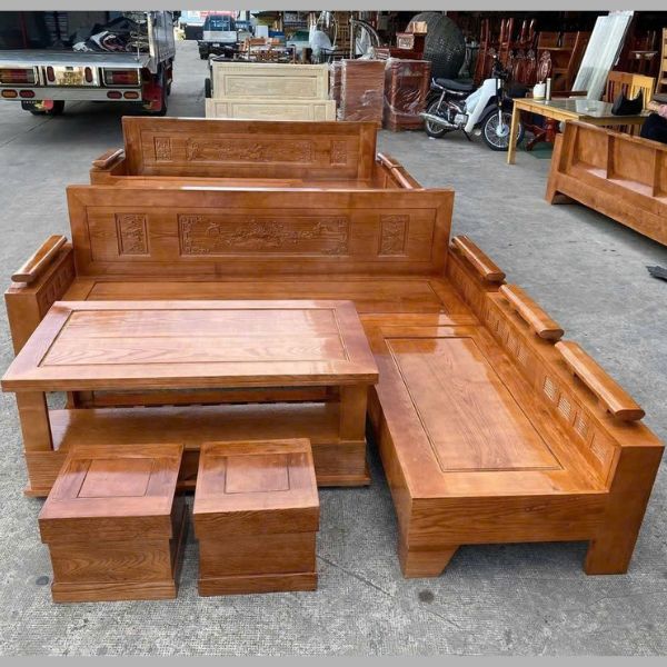 Bộ ghế salon góc L gỗ sồi cao cấp mới 100%