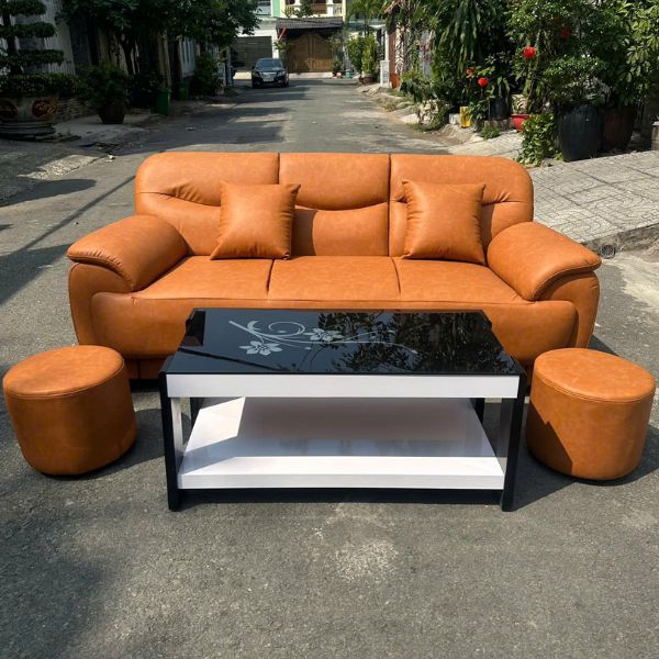 Bộ ghế sofa da nâu kiểu Ý cao cấp mới 100%