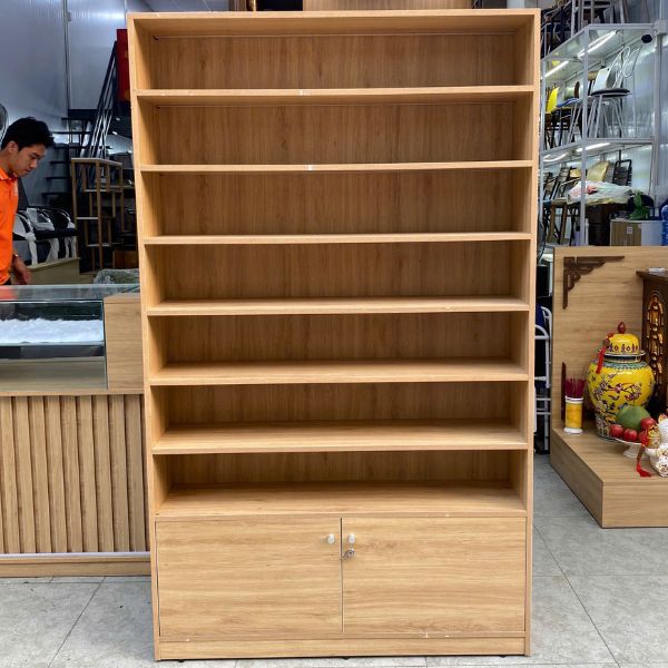 Thanh lý tủ kệ trưng bày gỗ nâu hiện đại 1m3x2m full led